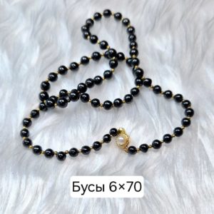 Бусы из шунгита 6 на 70 с золотистым бисером
