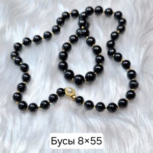 Бусы из шунгита 8 на 55 с золотистым бисером — изображение 1