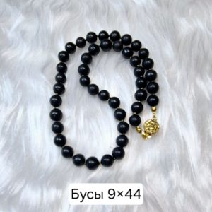 Бусы из шунгита 9 на 44 с золотистым бисером