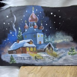 Картина на шунгите Корка Зимняя сказка Карелии 3 — изображение 2